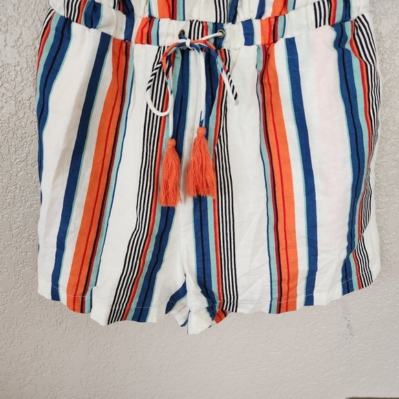 Moon River LINEN COTTON blend Striped Halter Romper White Blue Orange - Picture 2 of 11